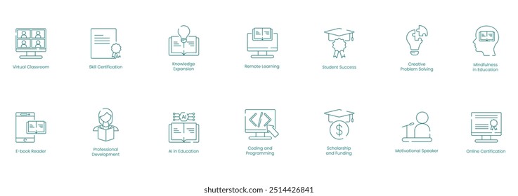 Ferramentas educacionais avançadas e ícones de vetor de desenvolvimento de habilidades