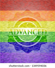 Advanced emblem on mosaic background with the colors of the LGBT flag