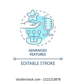 Advanced features turquoise concept icon. Technical possibilities. VOIP benefits abstract idea thin line illustration. Isolated outline drawing. Editable stroke. Arial, Myriad Pro-Bold fonts used