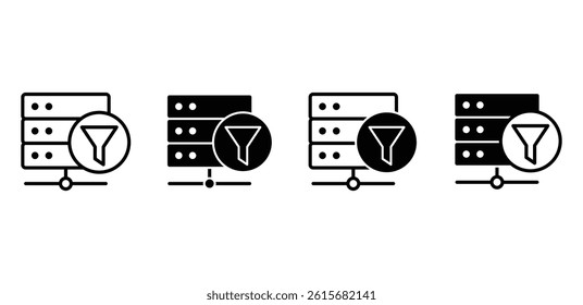 Advanced Filter Server Icons Black and White Database System Filtration Vector Design