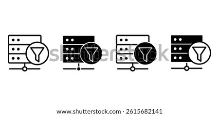 Advanced Filter Server Icons Black and White Database System Filtration Vector Design
