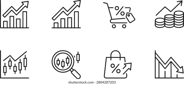 Advanced financial market research and analytics icon set