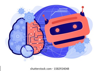 Advanced, futuristic artificial intelligence. Deep learning algorithm. Technological singularity, technological growth, post-human era concept. Pinkish coral bluevector isolated illustration