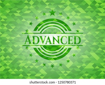 Advanced green emblem with triangle mosaic background