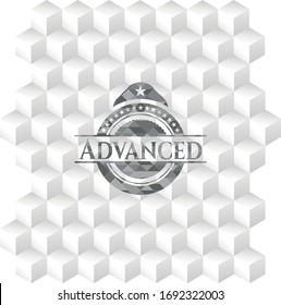 Advanced grey badge with geometric cube white background