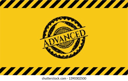 Advanced grunge black emblem with yellow background, warning sign. Vector Illustration. Detailed.