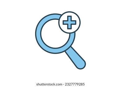 Advanced icon. Magnifying glass, search, plus sign. Flat line icon style design. Simple vector design editable