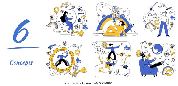 Advanced idea vector illustration. Creative projects are constellations lighting up sky advanced solutions Efficiency is compass ensuring businesses stay on course in journey innovation
