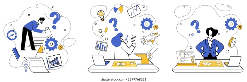 Advanced idea vector illustration. Original concepts are paintbrushes coloring canvas successful advancements Uniqueness is lighthouse guiding businesses through storms competition