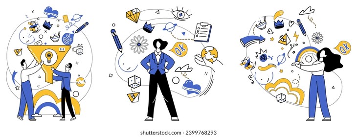 Ilustración vectorial de idea avanzada. El éxito es la cumbre alcanzada por las empresas escalando picos de ideas avanzadas La idea avanzada es melodía jugando en segundo plano cada empresa exitosa Inteligencia es mágica