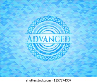 Advanced light blue emblem with triangle mosaic background