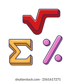  Advanced Math Symbols Vector Set. Vector set of mathematical symbols: root, sigma, and percent. Useful for scientific illustrations, mathematical contexts, and design projects.