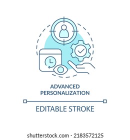 Advanced personalization turquoise concept icon. Customer engagement platform feature abstract idea thin line illustration. Isolated outline drawing. Editable stroke. Arial, Myriad Pro-Bold fonts used