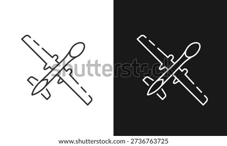 Advanced Predator Style Military Drone Line Icon, Long Endurance UAV Surveillance and Reconnaissance Aircraft Vector Illustration, Professional Aerospace and Defense Technology Design.