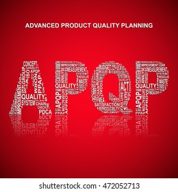 Advanced product quality planning typography background. Red background with main title APQP filled by other words related with advanced product quality planning method