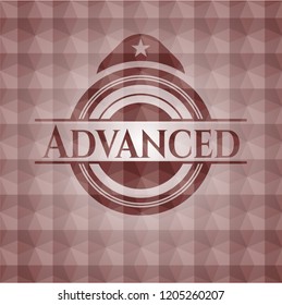 Advanced red seamless emblem or badge with abstract geometric pattern background.
