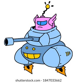 advanced robot shaped war tanks. cartoon illustration sticker mascot emoticon