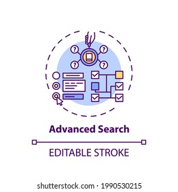 Advanced Search Concept Icon. Online Library Search Types Idea Thin Line Illustration. Professional Browsing Skills. Free Access. Vector Isolated Outline RGB Color Drawing. Editable Stroke