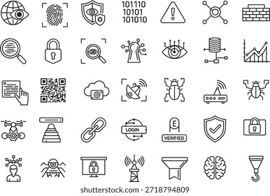 Conjunto de iconos avanzados de seguridad y vigilancia para CCTV, control y diseño de monitoreo