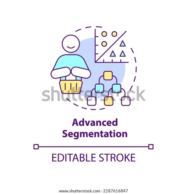 Advanced segmentation concept icon. Customer
engagement platform feature abstract idea thin line illustration.
Isolated outline drawing. Editable stroke. Arial, Myriad Pro-Bold
fonts used