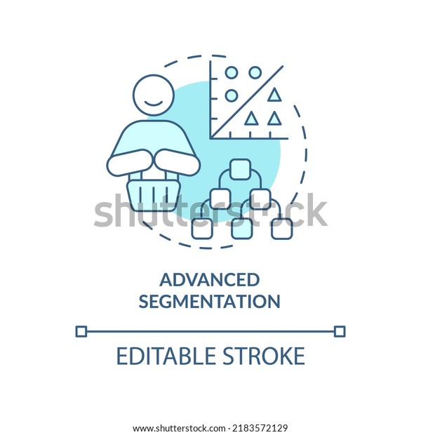 Advanced segmentation turquoise concept icon.\
Customer engagement platform feature abstract idea thin line\
illustration. Isolated outline drawing. Editable stroke. Arial,\
Myriad Pro-Bold fonts\
used