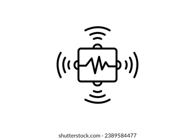 fortgeschrittenes Sensorsymbol. Sensor mit Datenwellen. Symbol für Technologie. Zeilensymbol-Stil. einfaches Vektordesign bearbeitet