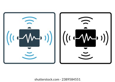 icono de sensores avanzados. con ondas de datos. icono relacionado con la tecnología. estilo de icono sólido. diseño de vector simple editable