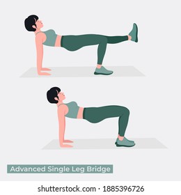 Advanced Single Leg exercise, Women workout fitness, aerobic and exercises. Vector Illustration.
