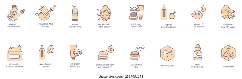 Ícones Avançados De Cuidados Da Pele: Vitamina C, Ácido Hialurônico, Retinol, Niacinamida, Esfoliação, Complexo De Peptídeos, Manchas Oculares, Máscara Descascada De Carvão, Hidratante, Soro De Reparo Noturno 