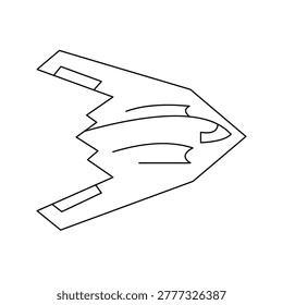 Advanced stealth bomber aircraft illustration. Modern military aviation technology for secret missions and air superiority. Aerodynamic design jet representing high tech defense, air force power, and surveillance capabilities in line art style.Editable stroke, Vector illustration, Line art Icon, Symbols.