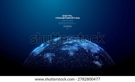 Advanced tech illustration of planet Earth with a glowing global network, digital map, AI systems that connect the world through intelligent data and futuristic background design. Vector illustration.