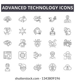 Advanced technology line icons. Editable stroke signs. Concept icons: digital business, connection, communication, innovation, tech etc. Advanced technology  outline illustrations
