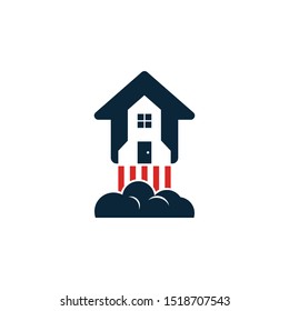 Advanced technology of rocket gliding and home vector logo design