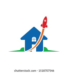 Advanced technology of rocket gliding and home vector logo design