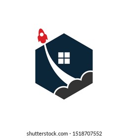 Advanced technology of rocket gliding and home vector logo design