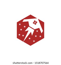 Advanced technology of rocket gliding and home vector logo design