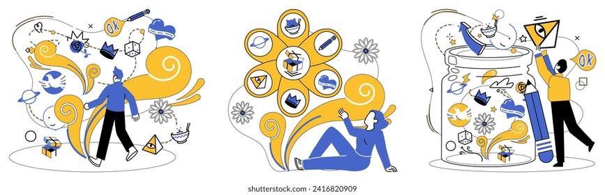 Advanced technology vector illustration. Professional growth is beacon guiding businesses through vast sea advanced technology possibilities Research is treasure map leading to chest advanced