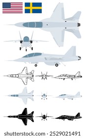 Advanced trainer aircraft USA Sweden vector illustration