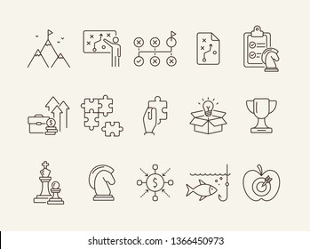 Advanced training icon set. Line icons collection on white background. Puzzle, coaching, skill. Experience concept. Can be used for topics like career, motivation, strategy