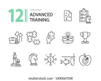 Advanced training icon set. Line icons collection on white background. Puzzle, coaching, skill. Experience concept. Can be used for topics like career, motivation, strategy