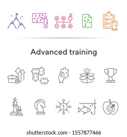 Advanced training icon set. Line icons collection on white background. Puzzle, coaching, skill. Experience concept. Can be used for topics like career, motivation, strategy