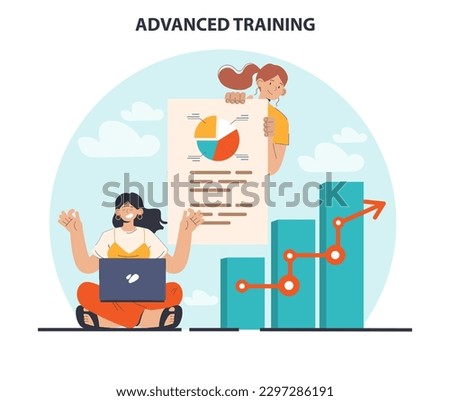 Advanced training. Increasing of business or professional competences and skills. Digital training or e-learning for career qualification development. Flat vector illustration