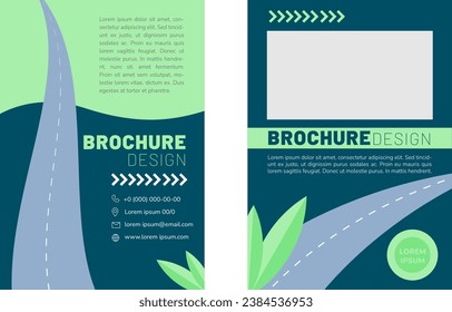 Advanced transportation blank brochure design. Template set with copy space for text. Premade corporate reports collection. Editable 2 paper pages. Barlow Black, Thin, Nunito Light fonts used