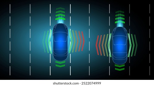 Advanced vehicle safety features in action on a street at night demonstrating collision avoidance technology