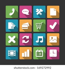 Advanced website navigation elements, squared with long shadows isolated vector illustration