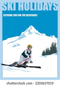 Advanced woman skiers slides near the mountain downhill. Cross-country skiers. Sports descent on skis from the mountain. Vector illustration.