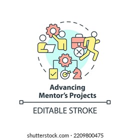 Advancing Mentor Projects Concept Icon. Ethical Issue In Mentoring Abstract Idea Thin Line Illustration. Steal Mentee Time. Isolated Outline Drawing. Editable Stroke. Arial, Myriad Pro-Bold Fonts Used