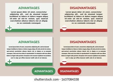 Advantage Disadvantage message windows. Pros Cons. Design template for articles, weighing facts. Did you know. Vector