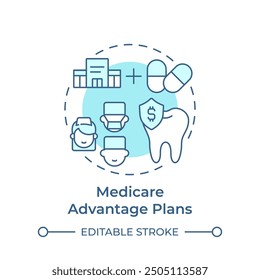 Advantage health plans soft blue concept icon. Medical insurance. Dental and vision care. Healthcare provider. Round shape line illustration. Abstract idea. Graphic design. Easy to use in brochure