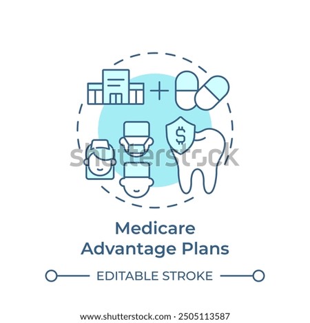 Advantage health plans soft blue concept icon. Medical insurance. Dental and vision care. Healthcare provider. Round shape line illustration. Abstract idea. Graphic design. Easy to use in brochure